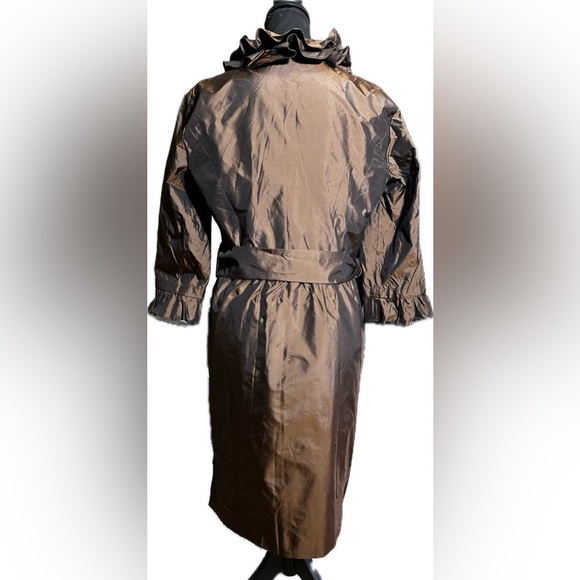 Flores & Flores Silk Dress with Belt and Ruffles Brown size 10 - Picture 3 of 7